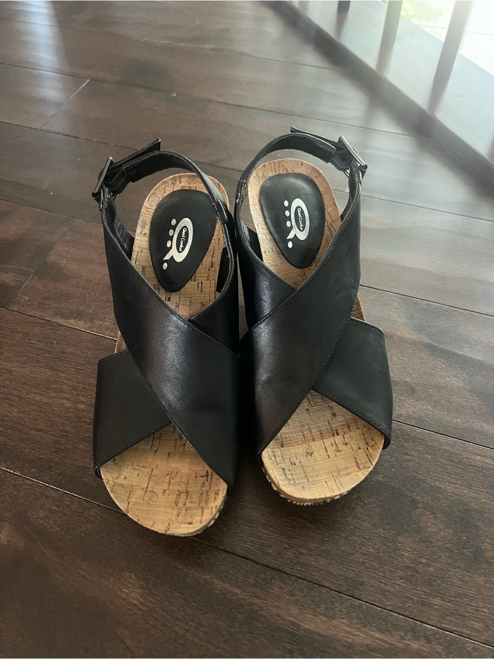 Black Cork Wedge Sandals - Comfort Footbed